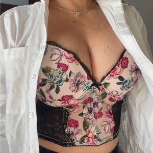 Victoria's Secret Floral Lace Bustier - Black and Multicolor